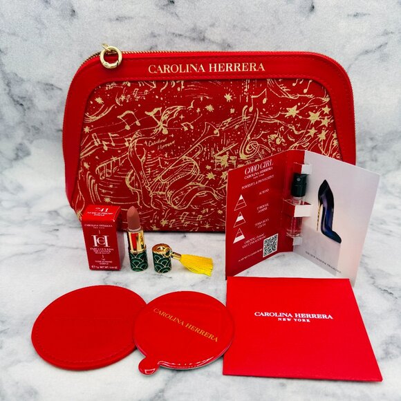 Carolina Herrera Beauty Gift Set-Red Pouch, Good Girl,Lipstick,Mirror-4pc-NEW - Picture 2 of 15